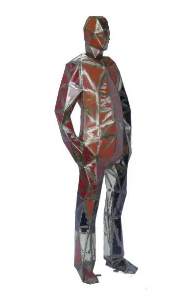 Product image 3 of the product “Standing Man, 181cm height, sculpture from upcyceled oil barrel. ”